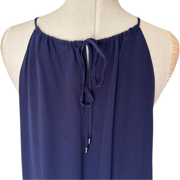 Trina Turk Kearney Silk Hi-Low Fringe Midi Dress in Navy Blue - Picture 7 of 9